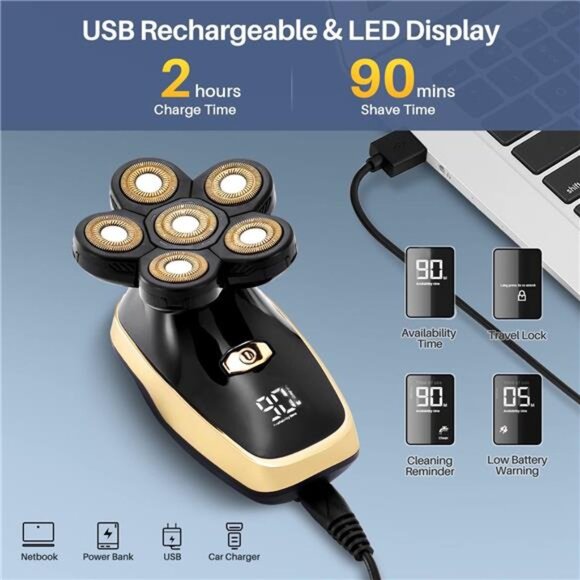 Head Shaver for Bald Men-Rotary Electric Razor Cordless Waterproof Multifunction - Picture 4 of 7